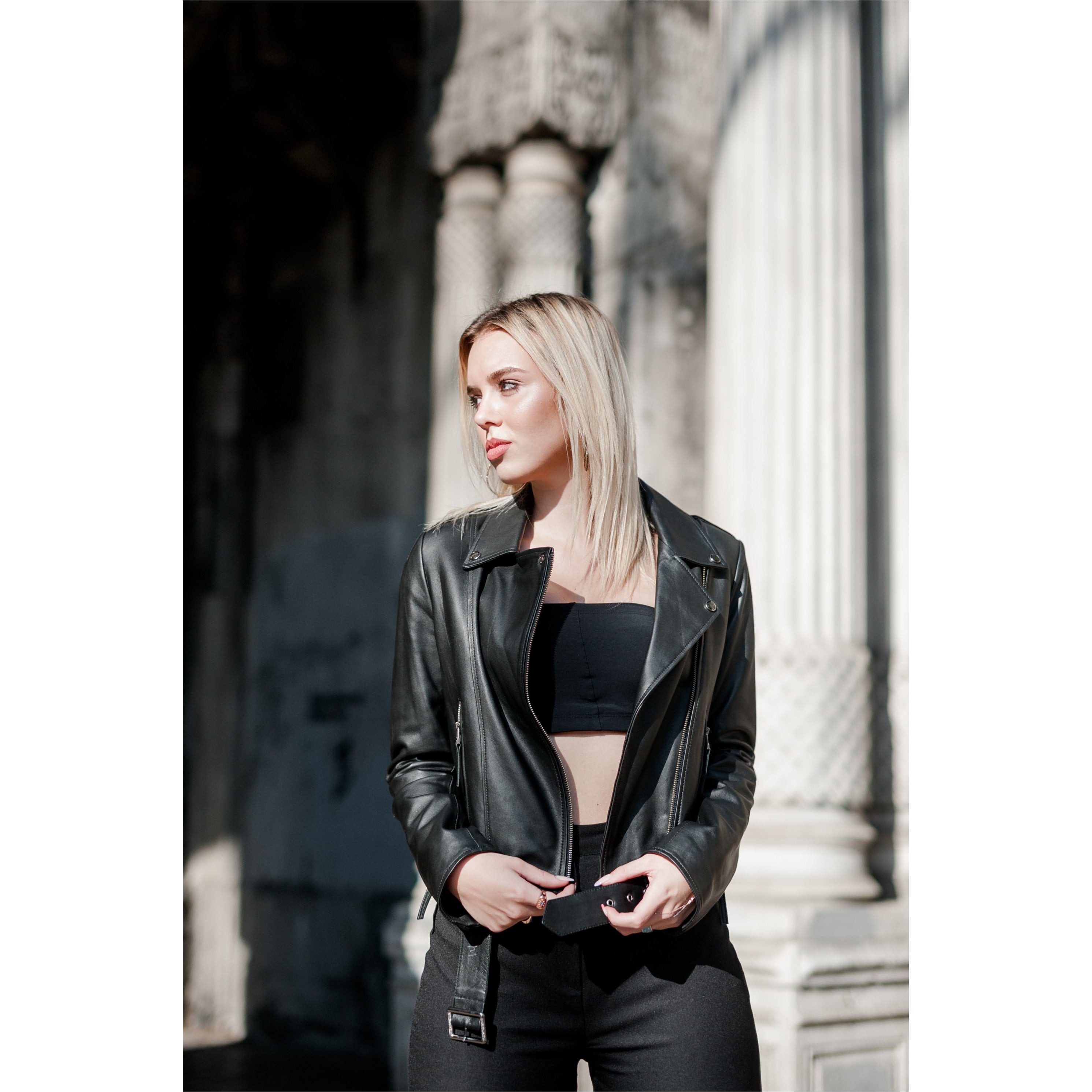 Biker Bayan Deri Ceket-4
